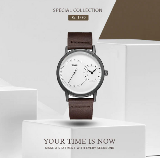 Tomi Dual Time Men Luxury Leather Strap Watch