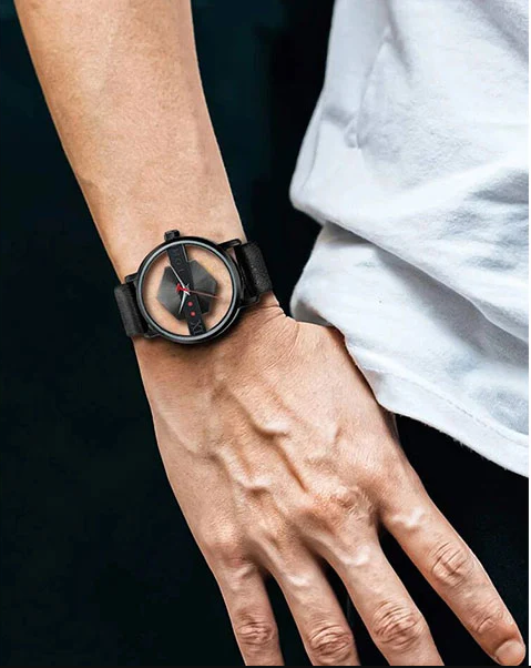 TOMI Men's Top Brand Luxury Watch Creative Half Transparent Watch Genuine Leather Strap