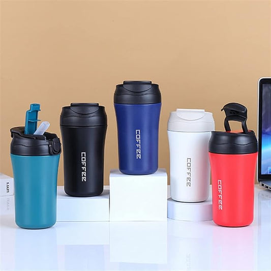 New Coffee Thermos with Dual Drink Sip and Straw